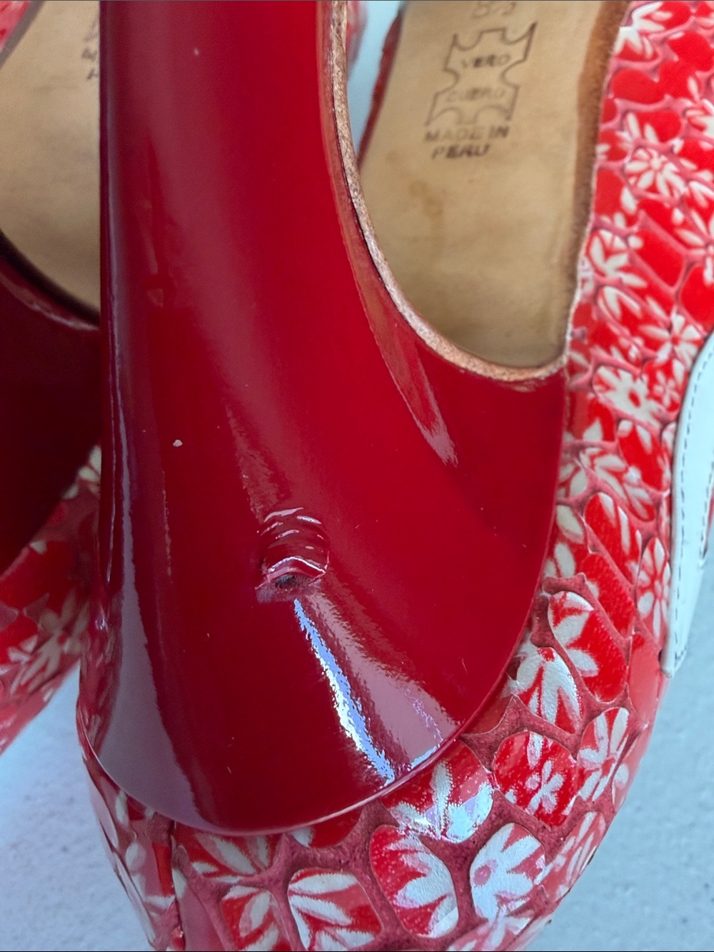 John Fluevog Millie Red Floral Patent Mary Jane Heels Pumps Size 8.5 - Picture 10 of 16